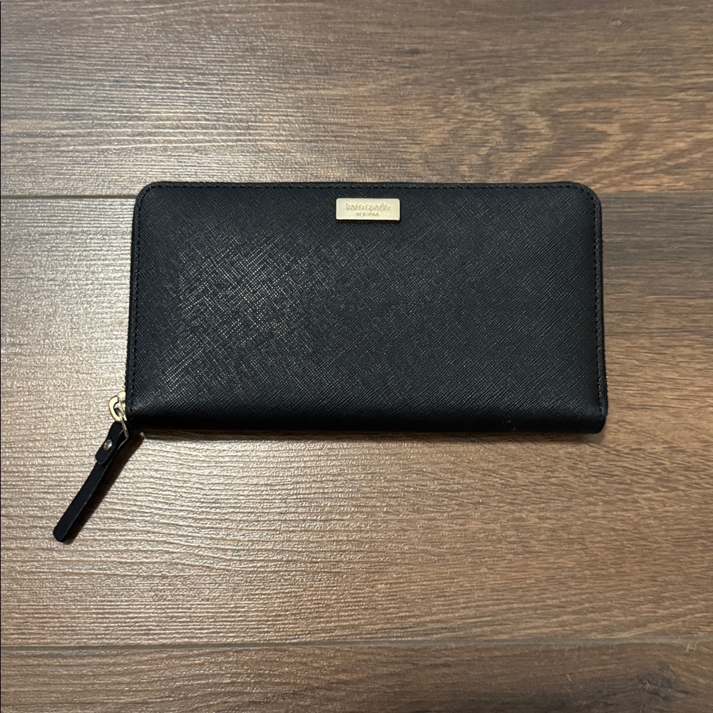 Kate Spade Black Saffiano Leather Zip Around Wallet